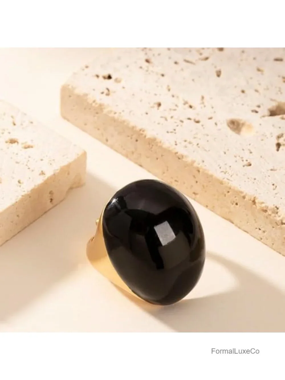 Gold Plated Geometric Oval Statement Ring Adjustable Minimalist Dome Cocktail